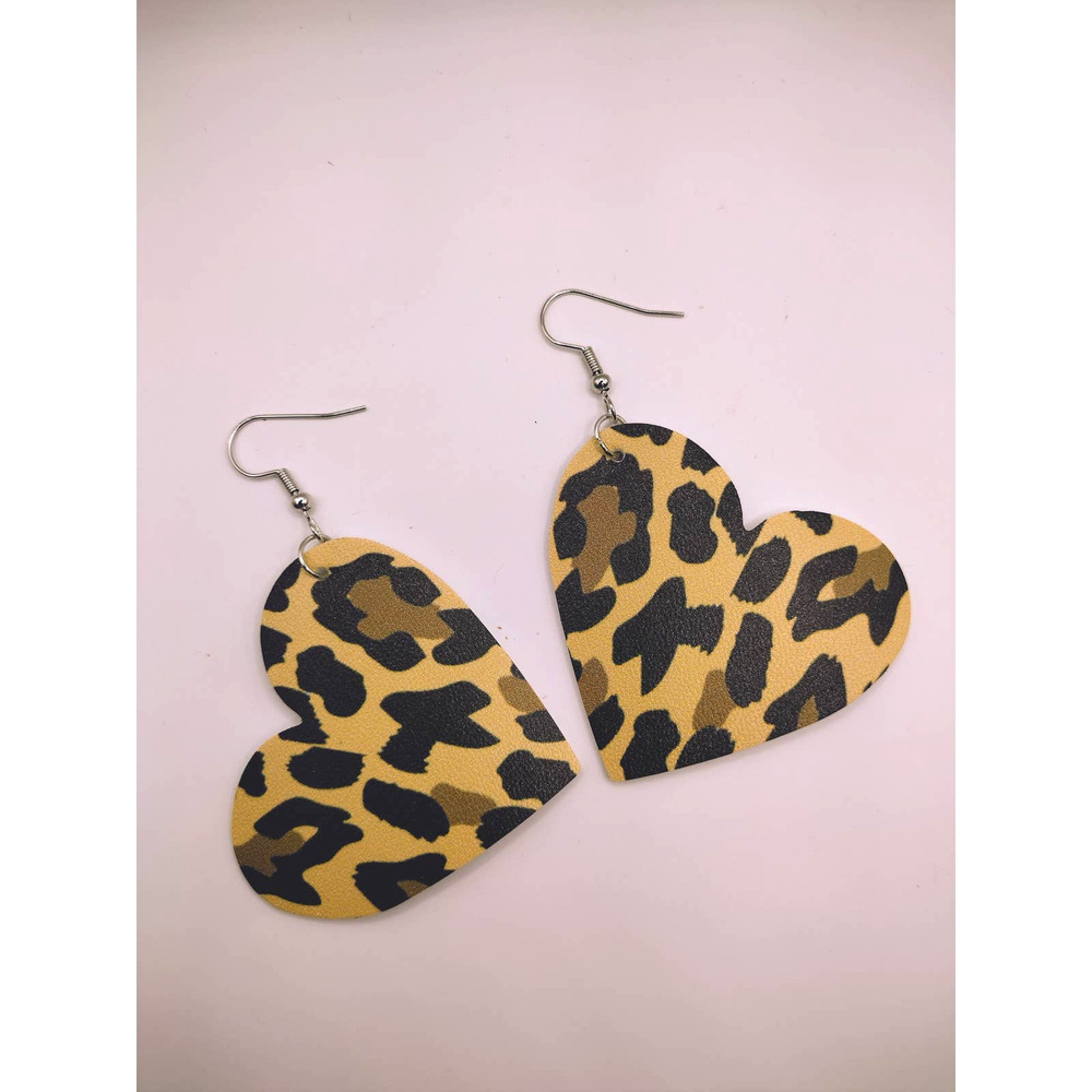Cheetah Heart Dangle Earrings